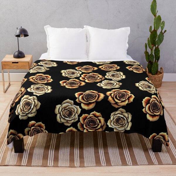 Aperçu de l'œuvre Grandes roses de thé peintes artistiques sur fond noir créée et vendue par FlowerandDesing.