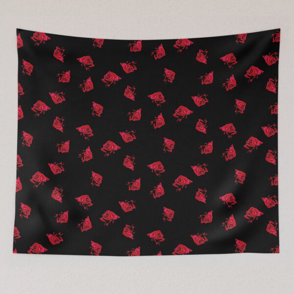 Aperçu de l'œuvre Roses rouges épicées sur fond noir créée et vendue par FlowerandDesing.