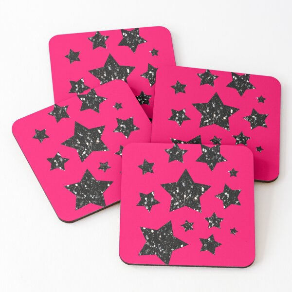 Item preview, Black faux glitter sparkles Stars pattern on hot pink (Photo of Glitter - Not Reflective)  designed and sold by PLdesign.