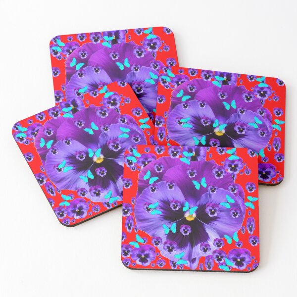 Item preview, BLUE BUTTERFIES PURPLE PANSY FLOWERS RED ART designed and sold by sharlesart.