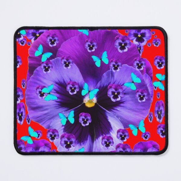 Item preview, BLUE BUTTERFIES PURPLE PANSY FLOWERS RED ART designed and sold by sharlesart.