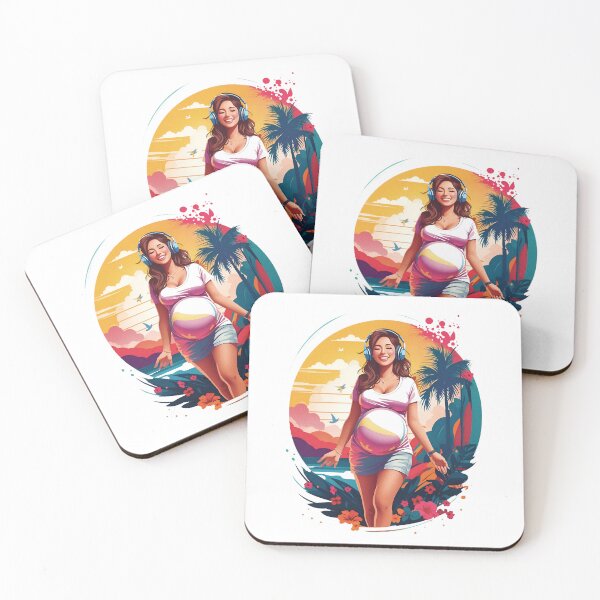 Aperçu de l'œuvre Première fois fille enceinte écoutant de la musique rétro inspiré nouvelle annonce de grossesse Cool Design créée et vendue par TriniTeeClub.