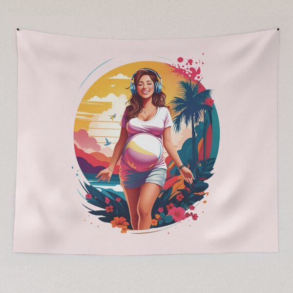 Item preview, First Time Pregnant Girl Listening To Music Retro Inspired New Pregnancy Announcement Cool Design designed and sold by TriniTeeClub.