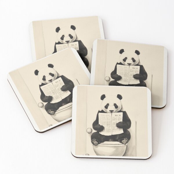 Item preview, Quirky Panda Pandamonium - Retro Vintage Bathroom Wall Art Animal Humor Art designed and sold by PinkNomad.