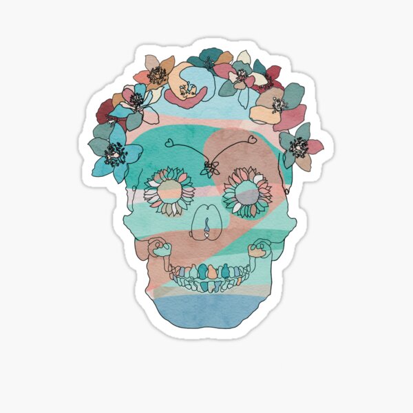 Pink Sugar Skull with Flowers Sticker