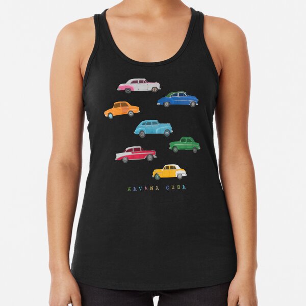 Havana, Cuba - Vintage Cars Illustration Racerback Tank Top
