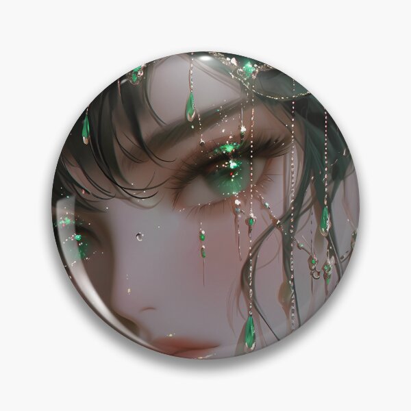 Item preview, Emerald and gold bejeweled anime portrait designed and sold by EmeraldeaArt.