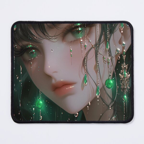 Item preview, Emerald and gold bejeweled anime portrait designed and sold by EmeraldeaArt.