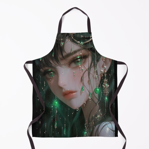 Item preview, Emerald and gold bejeweled anime portrait designed and sold by EmeraldeaArt.