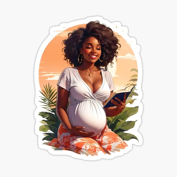 Item preview, Black Pregnant Mom Reading a Book For Kids Expecting a Baby designed and sold by TriniTeeClub.