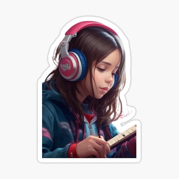 Cute Cartoon Headphone Girl Star Stickers Paper Stickers - Temu