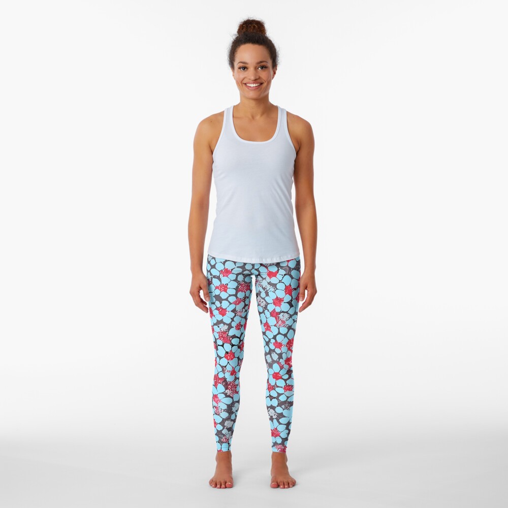 Discover Retro Ditsy Blue and Red Flowers | Leggings
