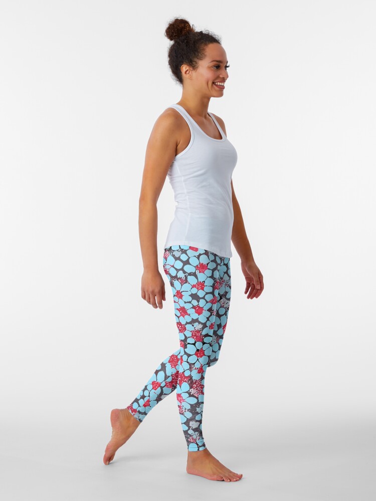 Disover Retro Ditsy Blue and Red Flowers | Leggings