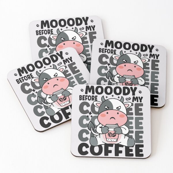 Item preview, Mooody Before My Coffee| Cute Moody Cow with Coffee - Grey designed and sold by PearlMoonGrapes.