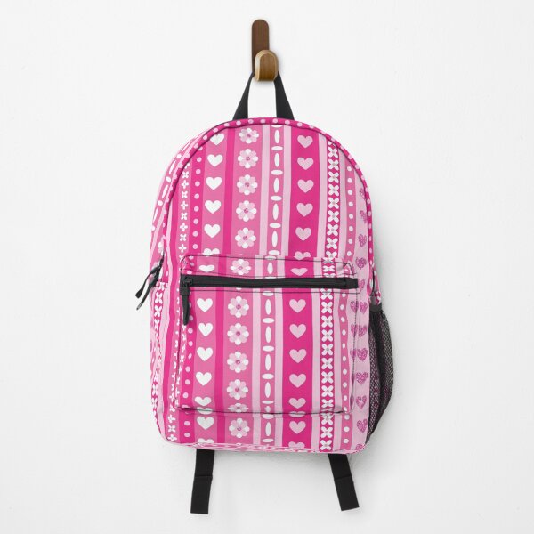Item preview, Cute Hot Pink Hearts n Flowers Stripes Pattern designed and sold by ClaudiaFlores.