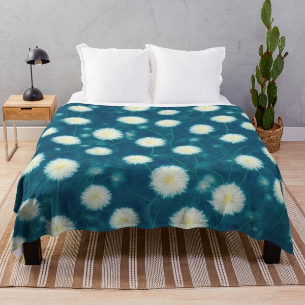 Item preview, White dandelions on blue background designed and sold by ArtfulGallery1.