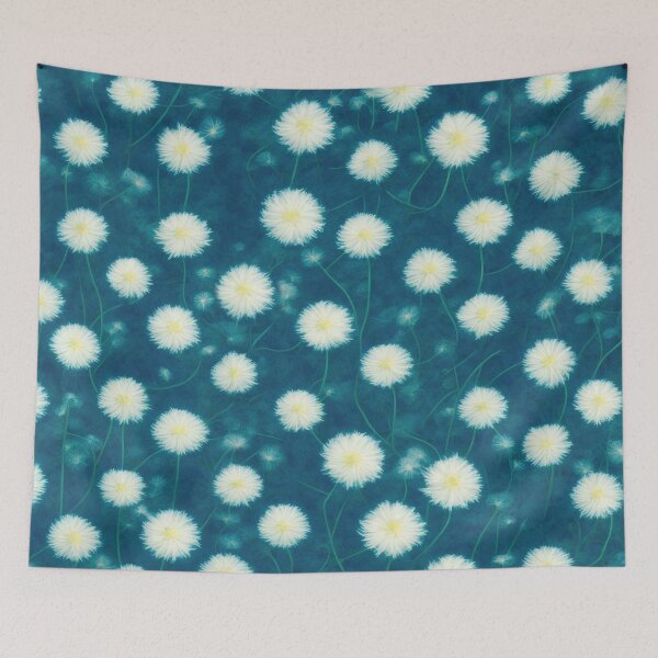 Item preview, White dandelions on blue background designed and sold by ArtfulGallery1.