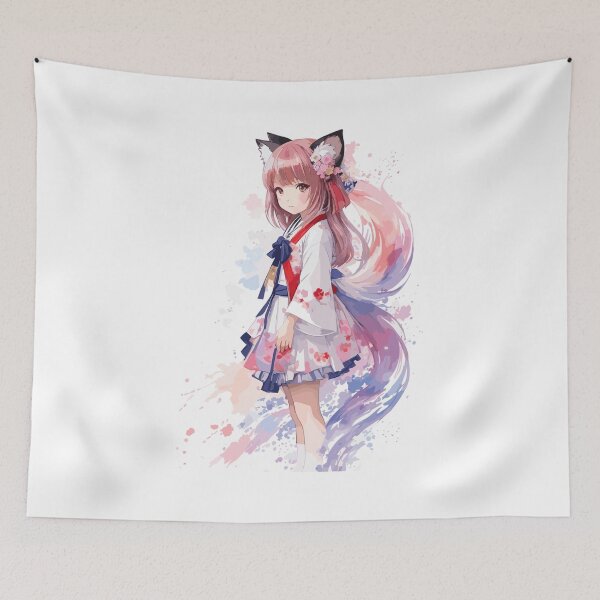 Item preview, Kawaii baby in Kitsune fox kimono designed and sold by CatCoconut-Art.