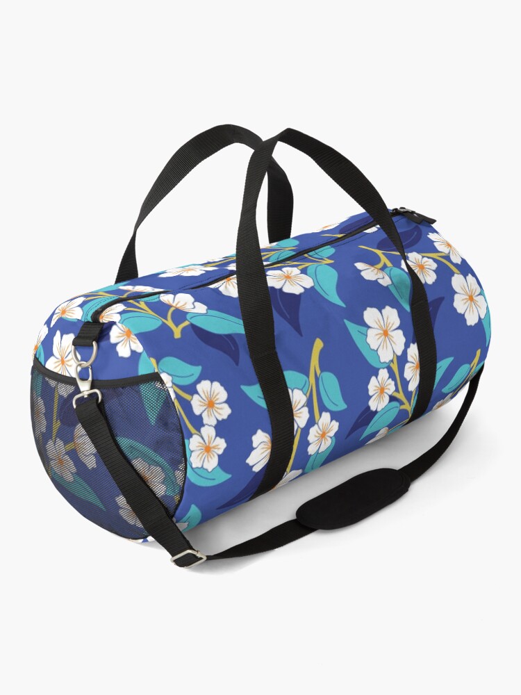 Thumbnail 2 of 3, Duffle Bag, Boho tossed flower pattern in blue designed and sold by jennifereladd.