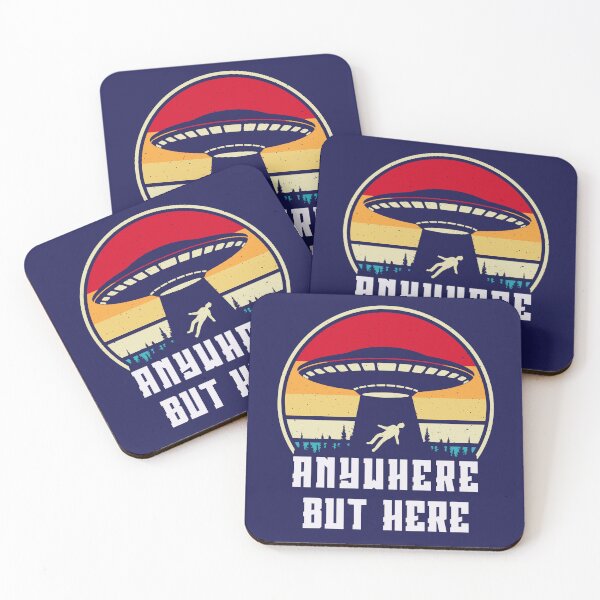 Item preview, ANYWHERE BUT HERE  funny retro Alien UFO abduction EARTH designed and sold by LoveYaToo.