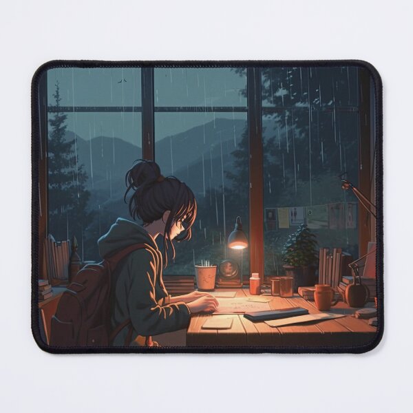 Item preview, Lofi Rainy Day Study Session: Cartoon Manga-Style Girl Studying with Music - AI Generative Illustration designed and sold by hjian8219.