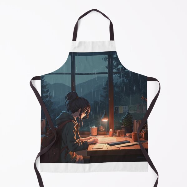 Item preview, Lofi Rainy Day Study Session: Cartoon Manga-Style Girl Studying with Music - AI Generative Illustration designed and sold by hjian8219.