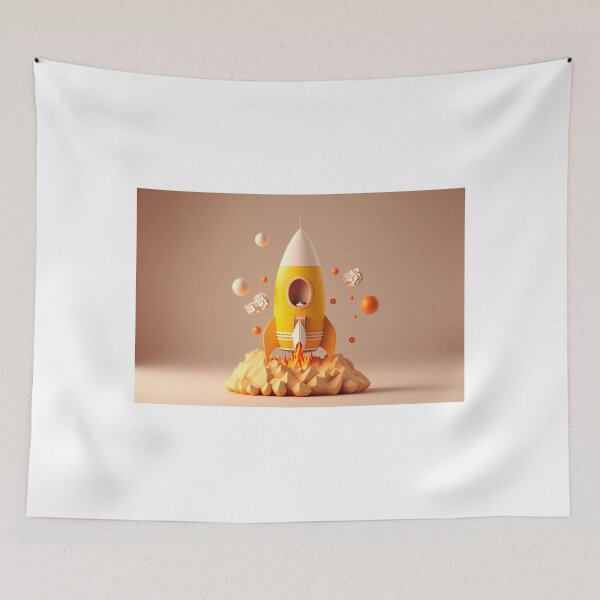 Item preview, Cosmic Journey: Abstract Yellow Rocket Ship - Cartoon Style designed and sold by hjian8219.