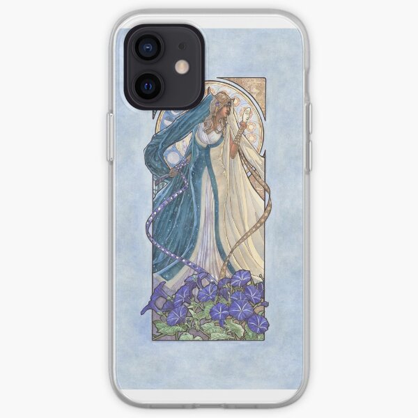Lady of September with Sapphire and Morning Glories Celestial Moon and Sun Goddess Mucha Inspired Birthstone Series iPhone Soft Case