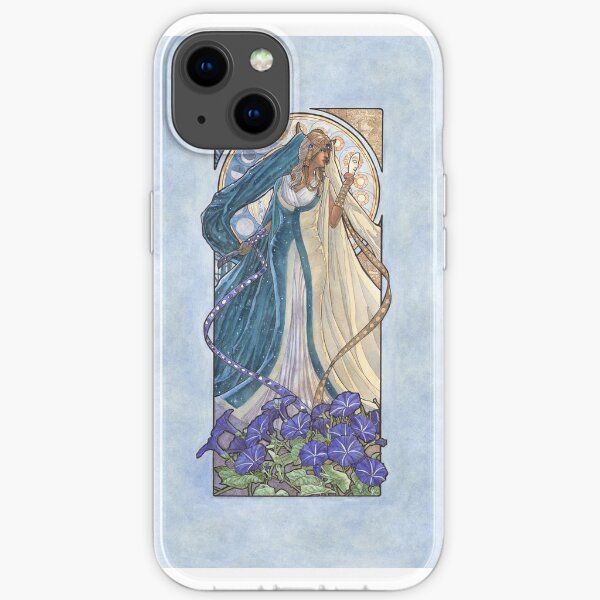 Lady of September with Sapphire and Morning Glories Celestial Moon and Sun Goddess Mucha Inspired Birthstone Series iPhone Soft Case