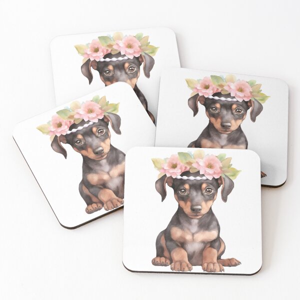 Artikelvorschau, Dobermann-Welpe mit Blumenkrone | Dobermann pinscher entworfen und verkauft von PawsandPages.