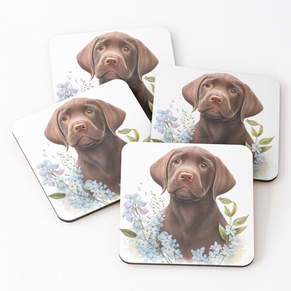 Item preview, Chocolate Labrador Puppy with Blue Flowers | Cute Chocolate Lab Puppy designed and sold by PawsandPages.