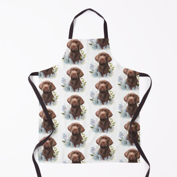 Item preview, Chocolate Labrador Puppy with Blue Flowers | Cute Chocolate Lab Puppy designed and sold by PawsandPages.