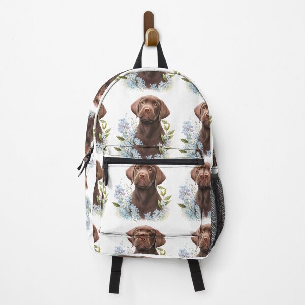 Item preview, Chocolate Labrador Puppy with Blue Flowers | Cute Chocolate Lab Puppy designed and sold by PawsandPages.