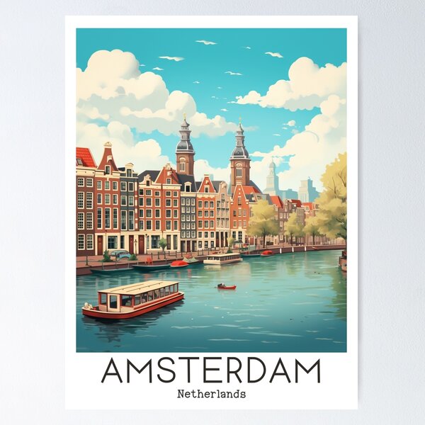 Aperçu de l'œuvre Une illustration vintage de voyage d'Amsterdam - Pays-Bas créée et vendue par GoodOldVintage.