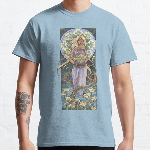 Lady of April with Bonsai and Daisies Mucha Inspired Birthstone Series Classic T-Shirt