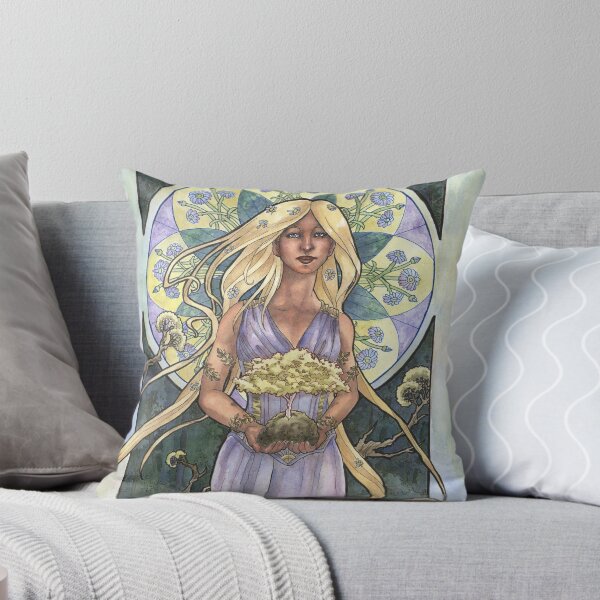 Item preview, Lady of April with Bonsai and Daisies Mucha Inspired Birthstone Series designed and sold by angelasasser.