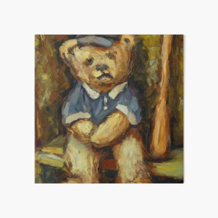 Artwork on Canvas, Teddy Bear Baseball Catcher, Choice of Easel
