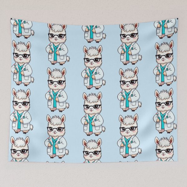 Item preview, Llama Doctor Kawaii wearing Glasses designed and sold by llamahuaska.