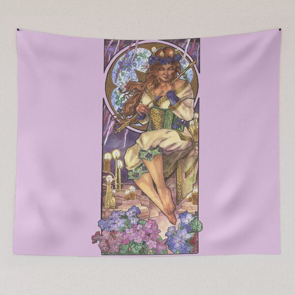 Item preview, Lady of February Art Nouveau Birthstone and Birth Flower Mucha Inspired Goddess Art with Violets and Candles designed and sold by angelasasser.