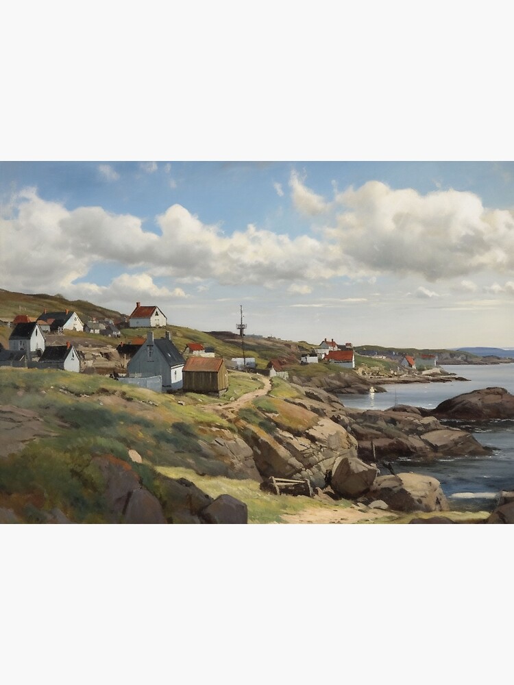 Mystical Nordic Fishing Village Coastal Magic Vintage Art