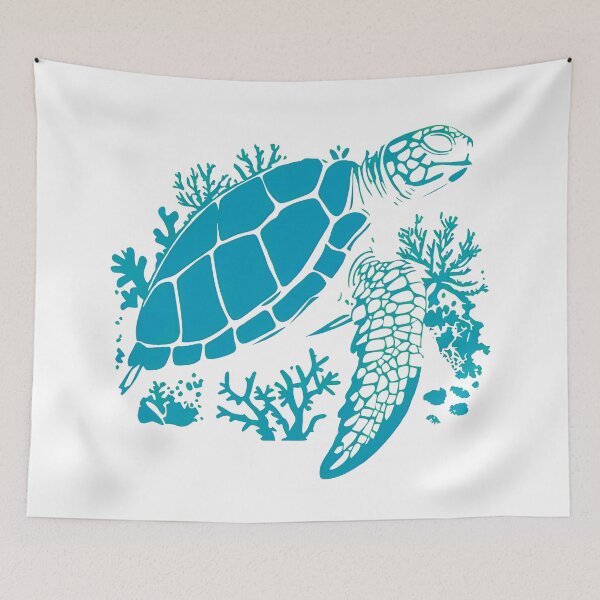Item preview, Sea Turtle and Coral Reef - Teal Silhouette designed and sold by pocketart2023.