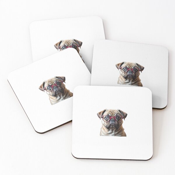 Item preview, Tan pug with pink glasses designed and sold by 96CypressAlley.