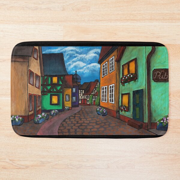 Item preview, Colourful village painting designed and sold by Funsize-Art.