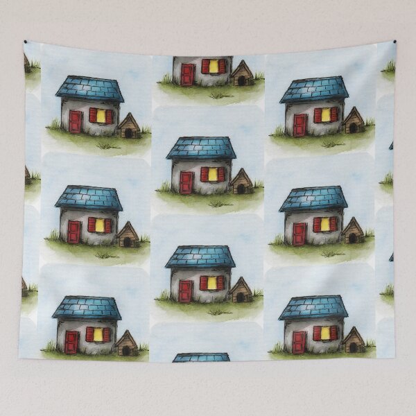 Item preview, Tiny home and dog house watercolour painting designed and sold by Funsize-Art.