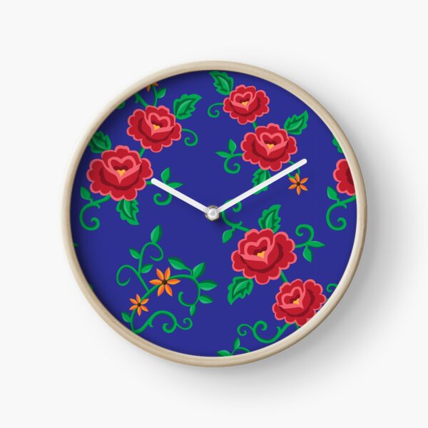 Folk embroidery with flowers - traditional pattern Clock