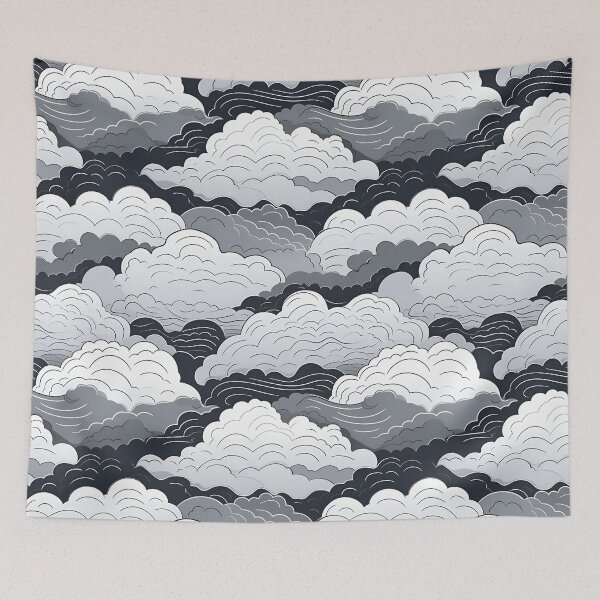 Item preview, Patrón de nube minimalista, bordes blancos y negros, generado por IA designed and sold by drawerwalker.