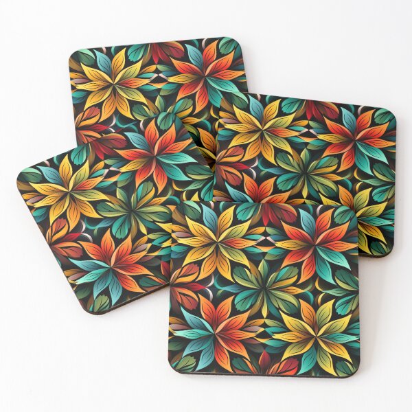 Item preview, Colorful fantasy pattern green yellow blue orange turquoise black flowers designed and sold by G-M-Designs.