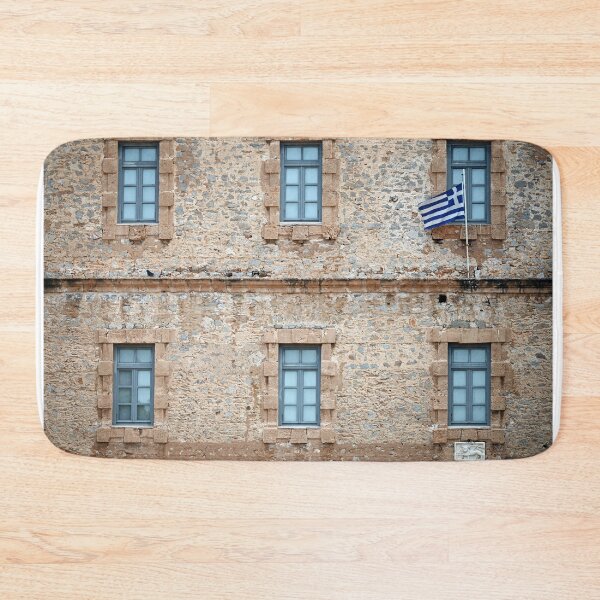 Item preview, an old stone building with a Greek flag, Syntagma Square, Nafplio designed and sold by goceris.