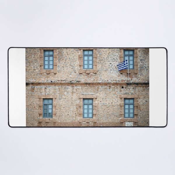 Item preview, an old stone building with a Greek flag, Syntagma Square, Nafplio designed and sold by goceris.