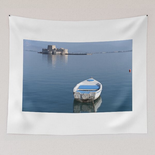 Item preview, White boats and Bourtzi fortress in Nafplio, Peloponnese, Greece designed and sold by goceris.